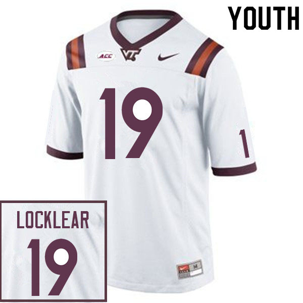 Youth #19 Ben Locklear Virginia Tech Hokies College Football Jerseys Sale-White - Click Image to Close